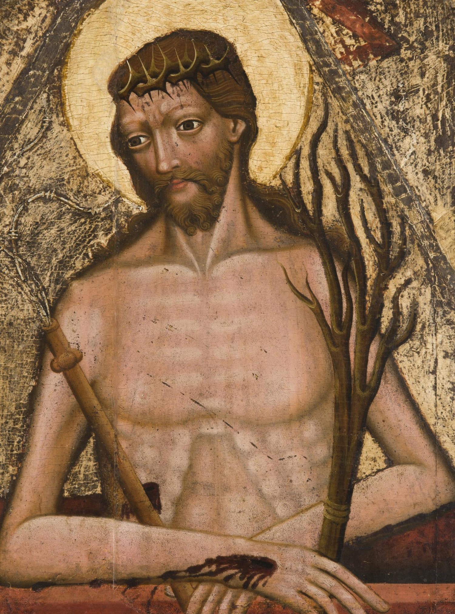 6/ Bolestný Kristus, Čechy kol. 1440 tempera na hobrové desce (transfer z původní dřevěné desky) 50 x 37,5 cm dosažená cena: 1 440 000 Kč Dorotheum 27. 5. 2017