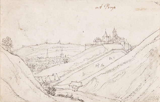 Václav Hollar: Pohled na Hradčany a Jelení příkop, 1636